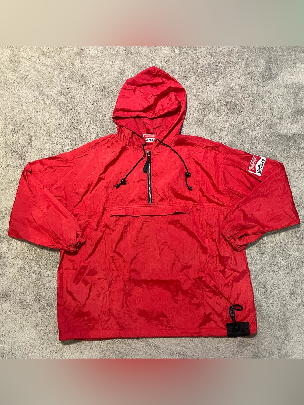 Vintage Marlboro Unlimited Raincoat Mens M Nylon Red 1/4 Zip Windbreaker